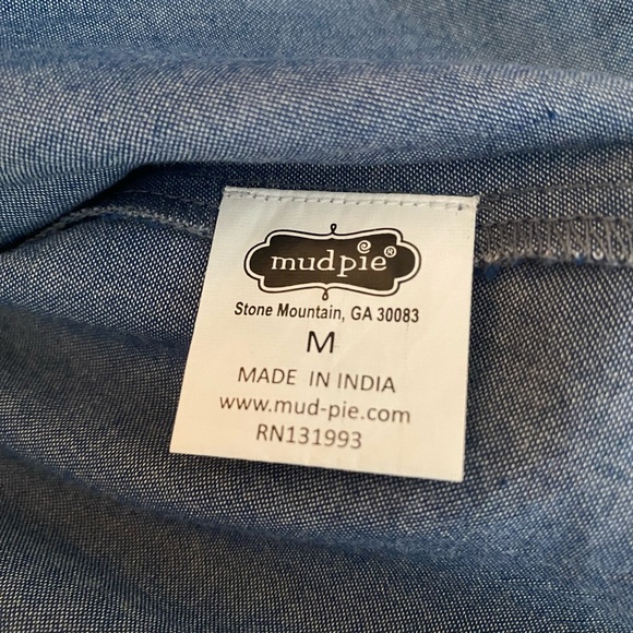 Mud Pie Chambray Blouse Medium Ruffle 100% Cotton Long Sleeve Lightweight Top - Picture 6 of 7